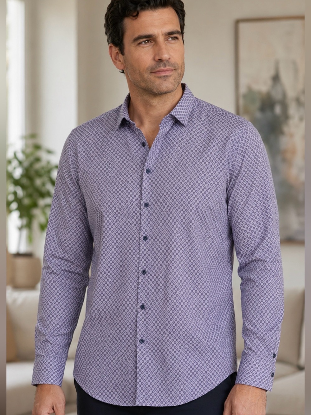 CON.STRUCT Men’s Slim Fit Shirt XXL – Purple Geometric
